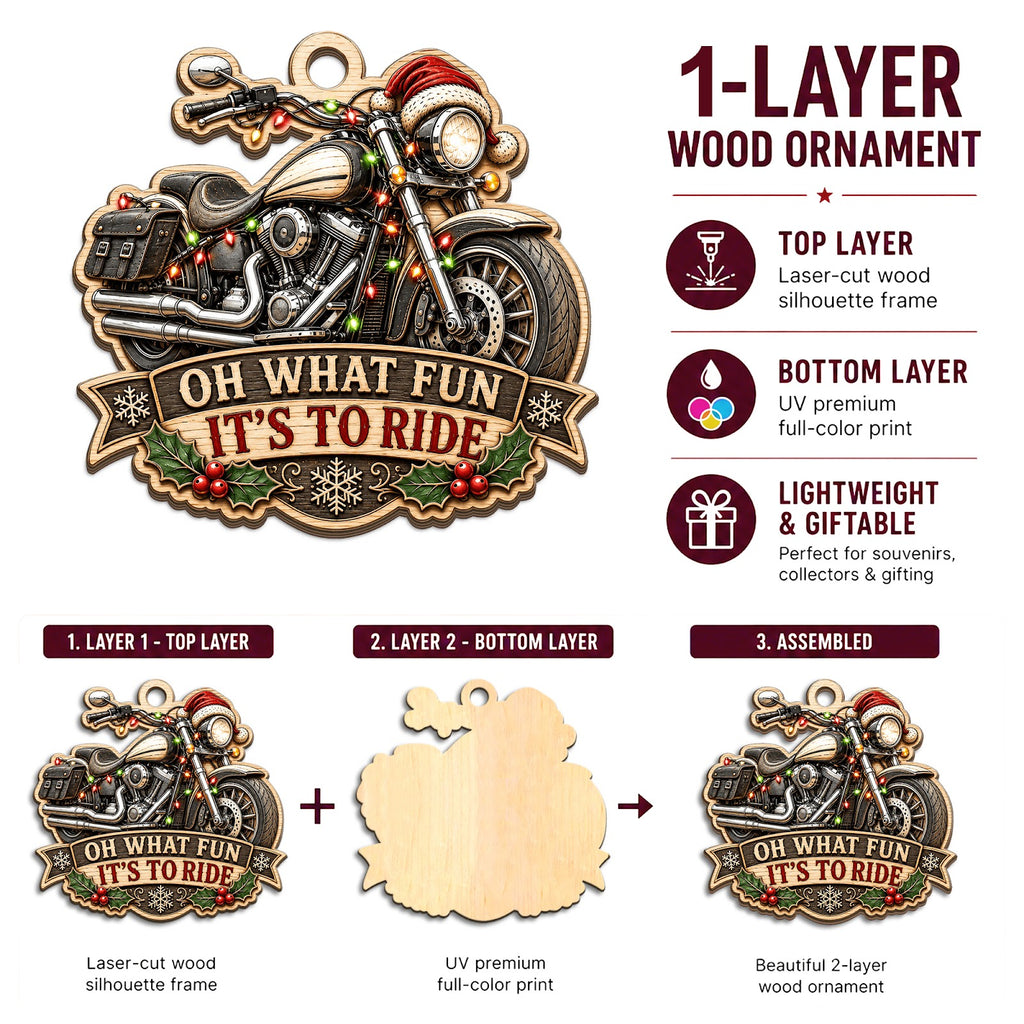 Motorcycle Biker Rider Christmas Ornament, Stocking Stuffer For Biker, Wood Tree Decoration