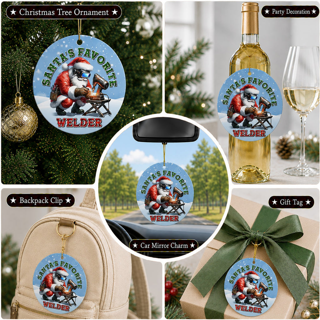 Welder Christmas Ornament, Santas Favorite Welder Gift, Ceramic Hanging Tree Decoration