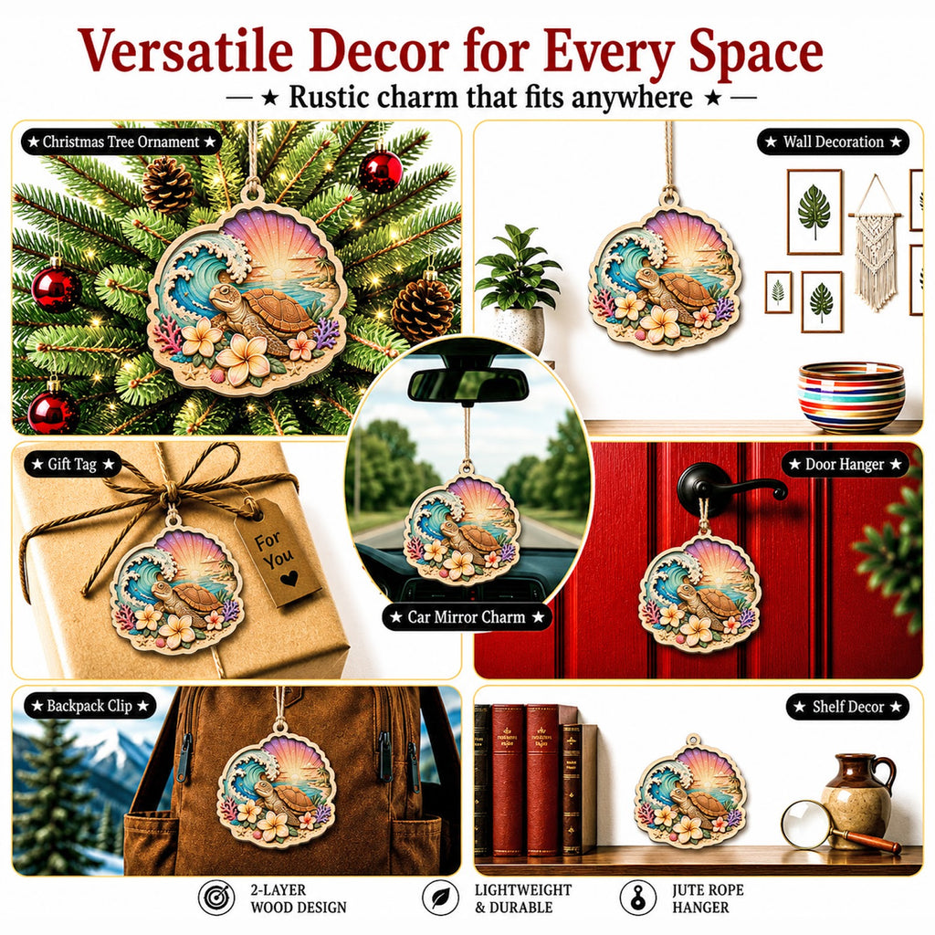 Sea Turtle Ocean Beach Marine Christmas Ornament, Marine Life Keepsake, Wood Tree Decoration