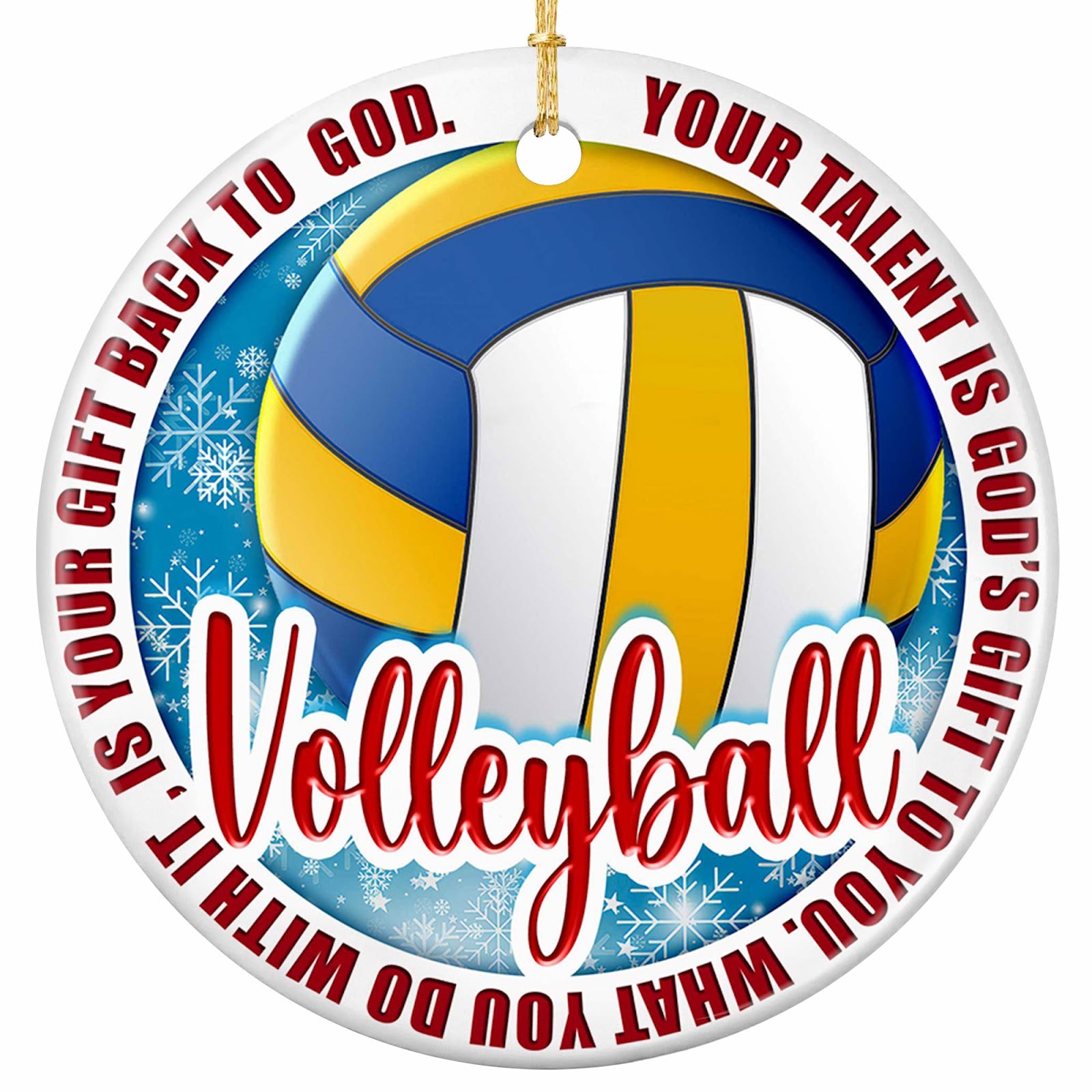 Your Talent Is God's Gift to You. Panelled Volleyball on Icy Blue, Ceramic Keepsake for Christian Players.