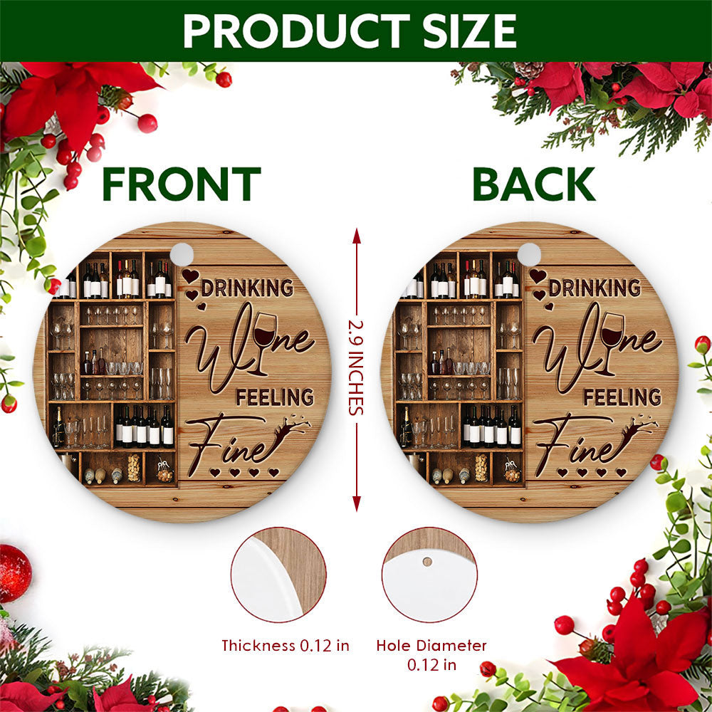 Wine Christmas Ornament, Drinking Wine Feeling Fine Gift, Ceramic Hanging Tree Decoration