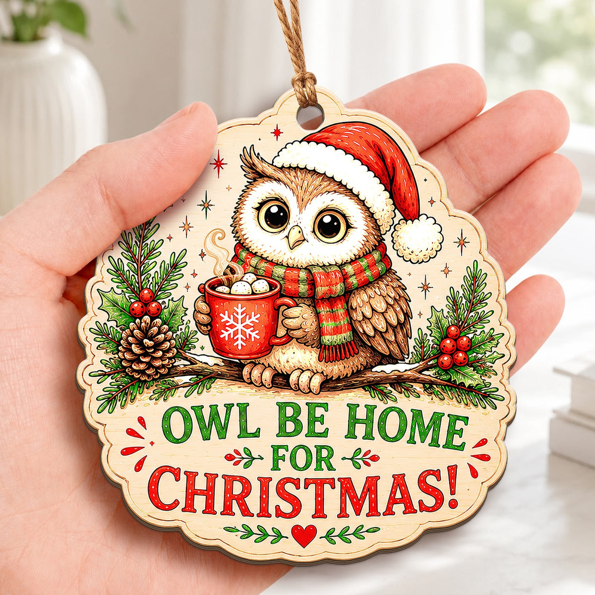 Owl Christmas Ornament, Stocking Stuffer For Bird Watcher, Wood Hanging Tree Decoration