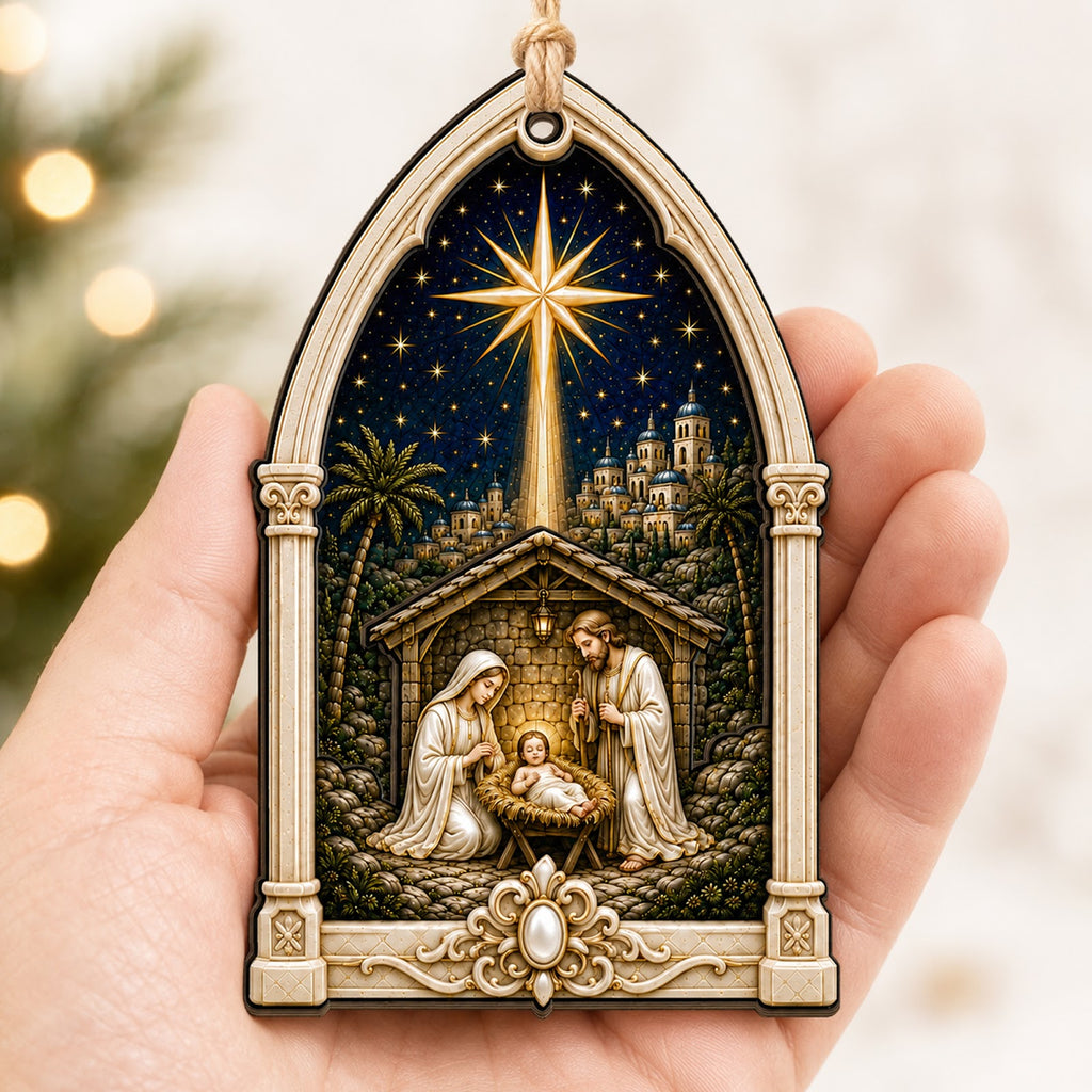 Bethlehem Star Christmas Ornament, Religious Gift, Wood Hanging Tree Decoration