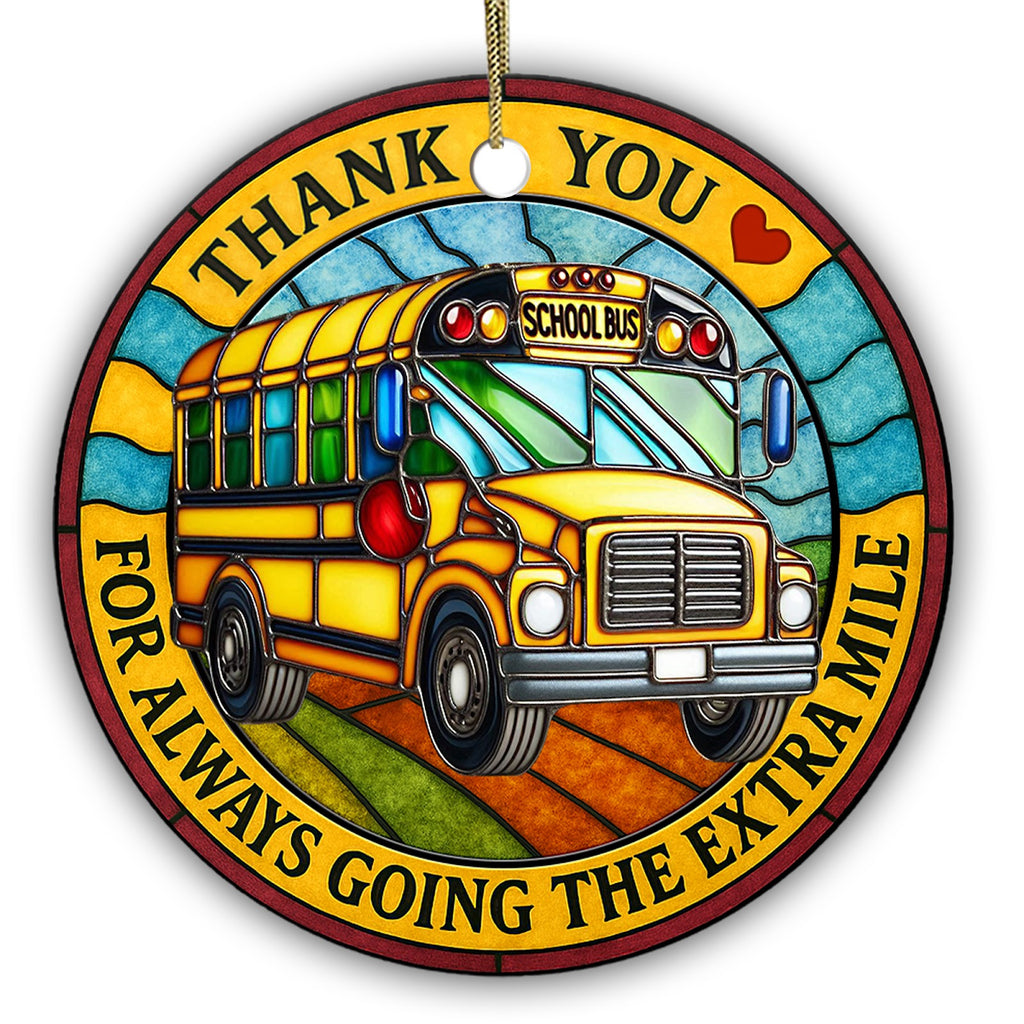 Thank You for Always Going the Extra Mile. Stained Glass School Bus, Ceramic Keepsake for Bus Drivers.