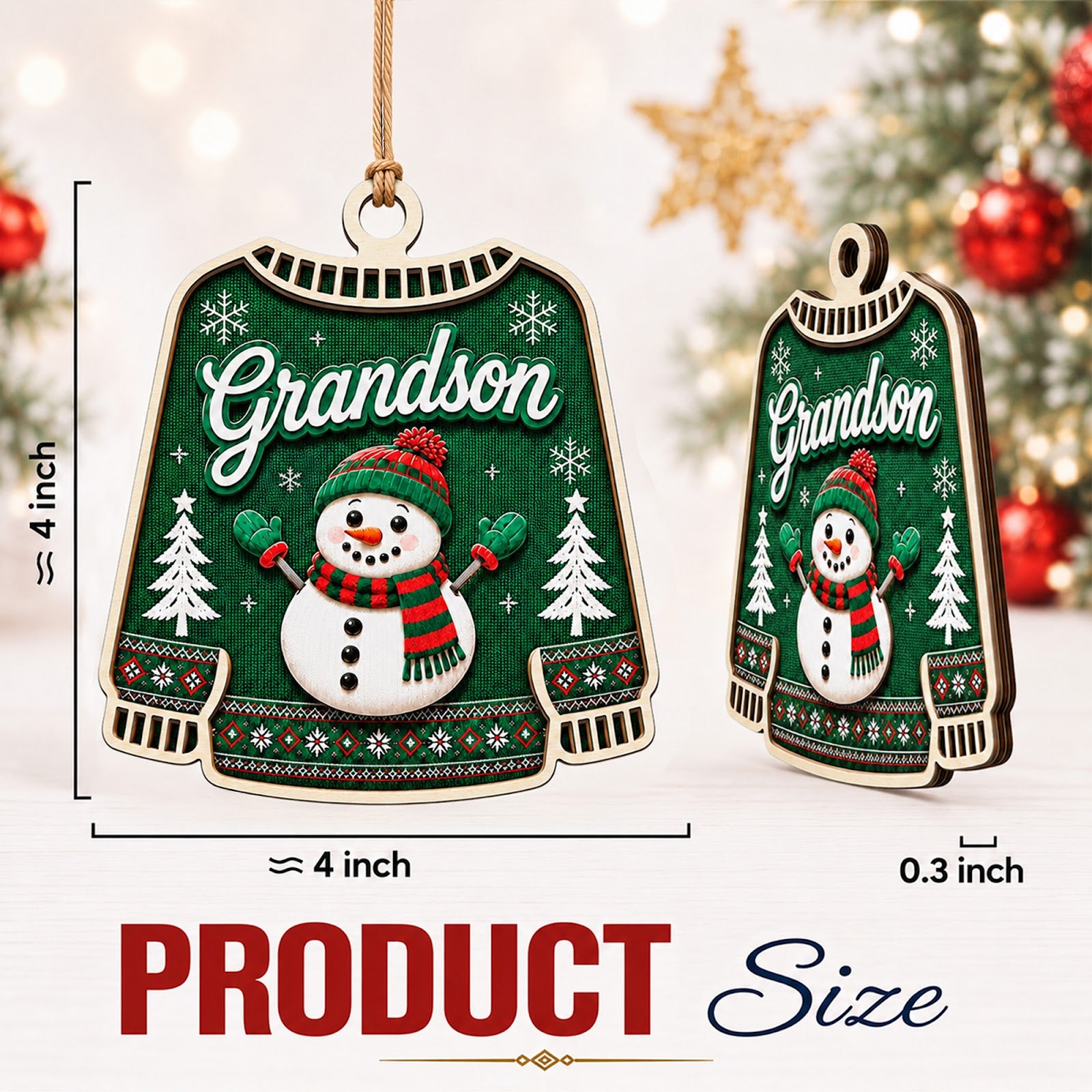 Grandson Christmas Ornament, Grandparent Gift For Boy, Wood Hanging Tree Decoration