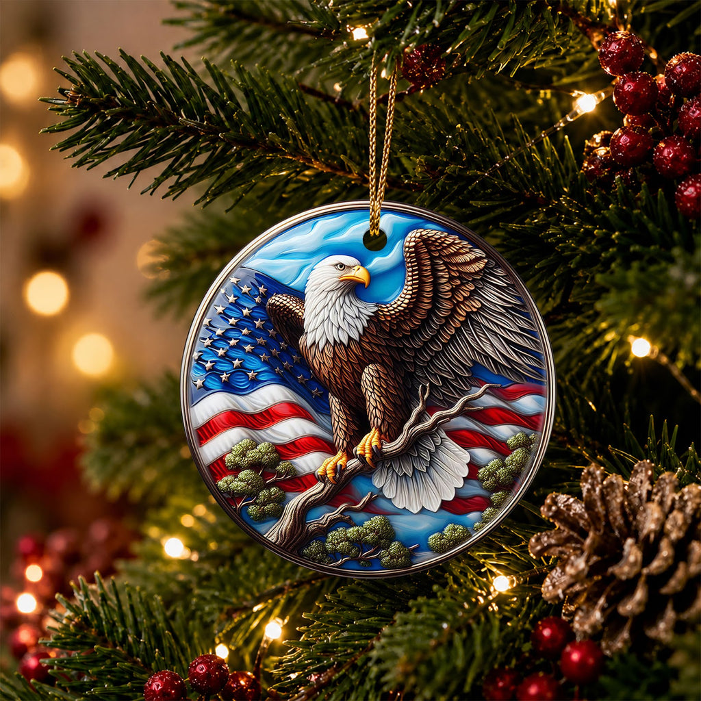 Eagle Christmas Ornament, American Flag Patriotic Gift, Ceramic Hanging Tree Decoration