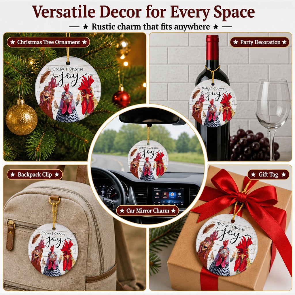 Chicken Christmas Ornament, Today I Choose Joy Farm Gift, Ceramic Hanging Tree Decoration