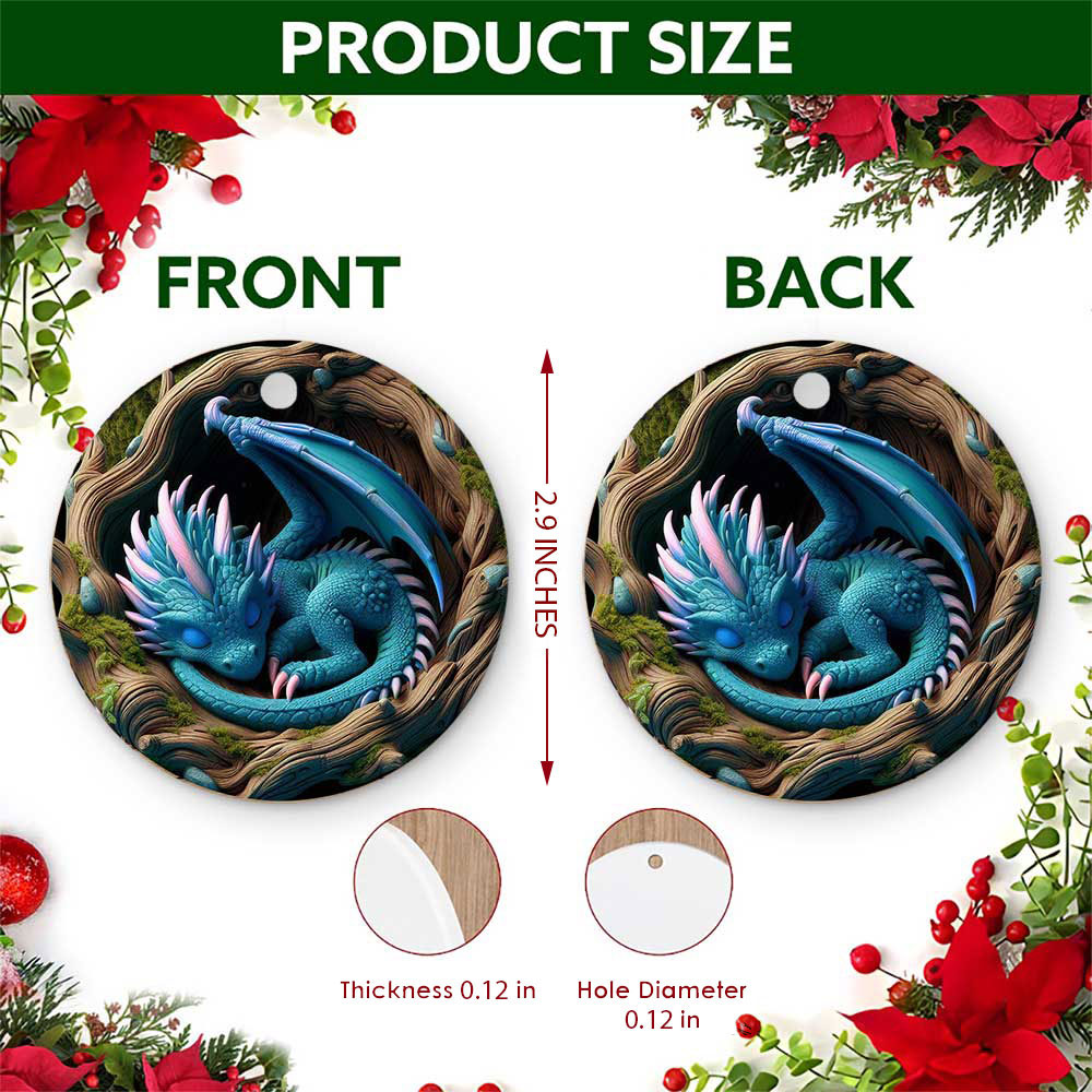 Dragon Christmas Ornament, Baby Dragon Fantasy Nest Gift, Ceramic Hanging Tree Decoration