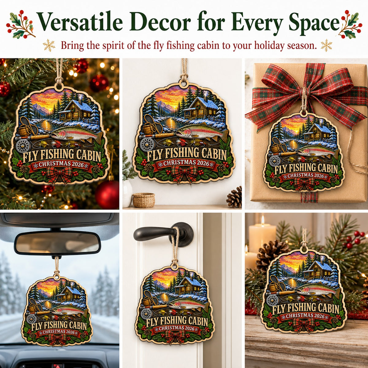 Fishing Cabin Lake Angler Lure Christmas Ornament, Lakeside Cabin Keepsake, Wood Ornament