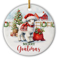 Baby Goat in a Santa Hat and Knit Scarf on a Snowy Farm. Ceramic Keepsake for Goat Owners and Hobby Farmers.