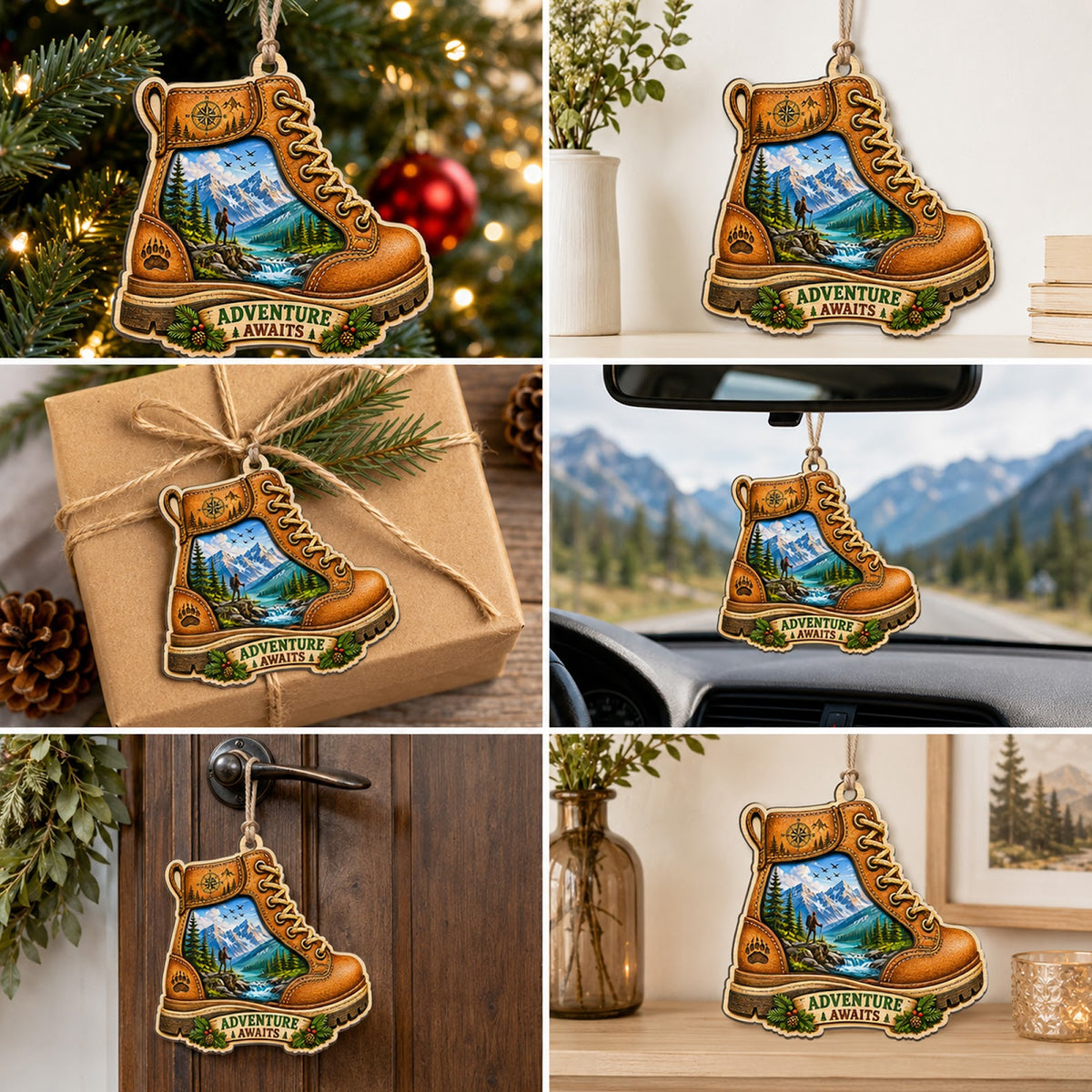 Hiking Boot Trail Outdoor Sport Christmas Ornament, Stocking Stuffer For Hiker, Wood Ornament
