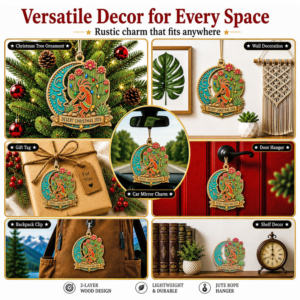 Southwest Desert Cactus Boho Christmas Ornament, Desert Southwest Keepsake, Wood Ornament