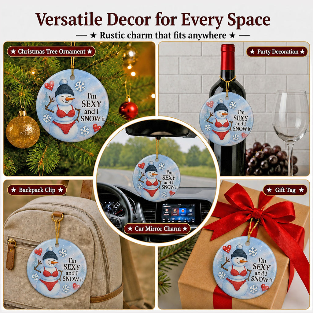 Funny Snowman Christmas Ornament, Cheeky Adult Humor Gift, Ceramic Hanging Tree Decoration