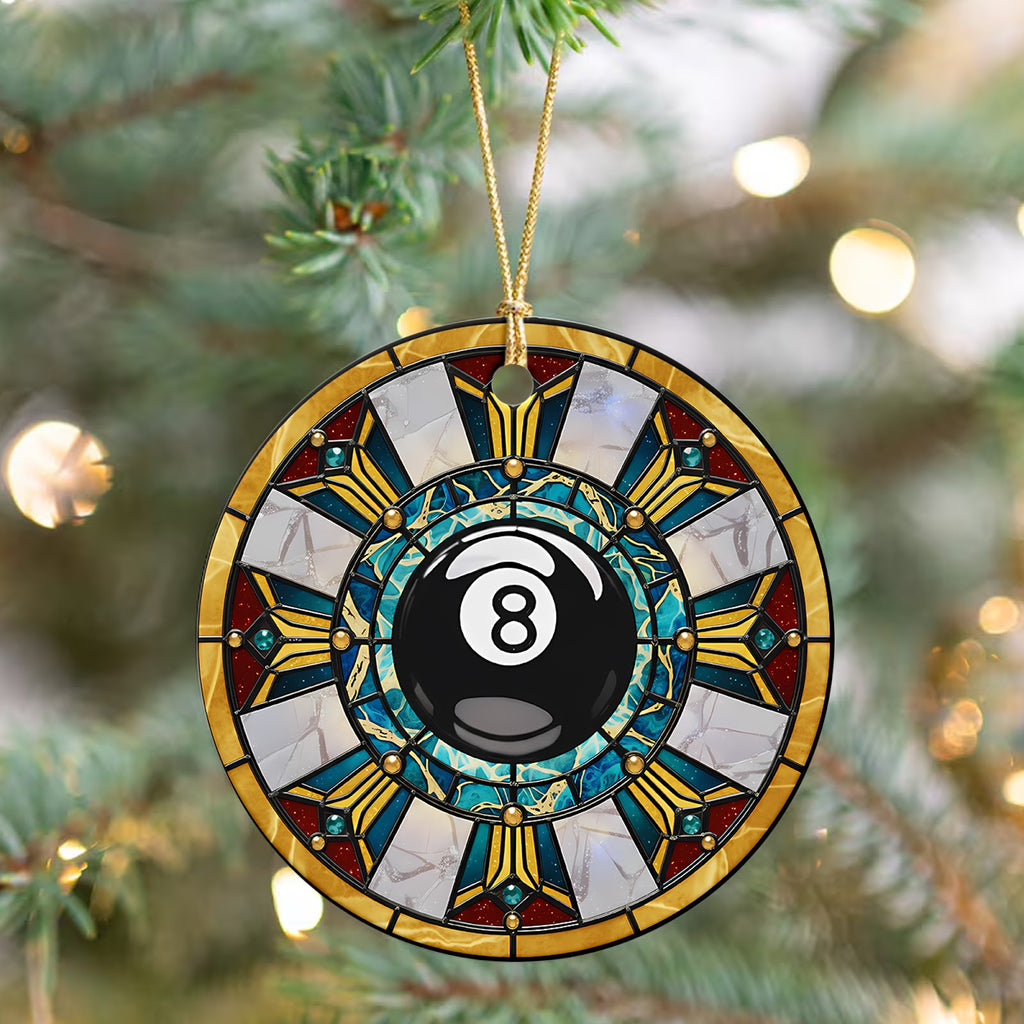 Billiards Christmas Ornament, Eight Ball Pool Player Gift, Ceramic Hanging Tree Decoration