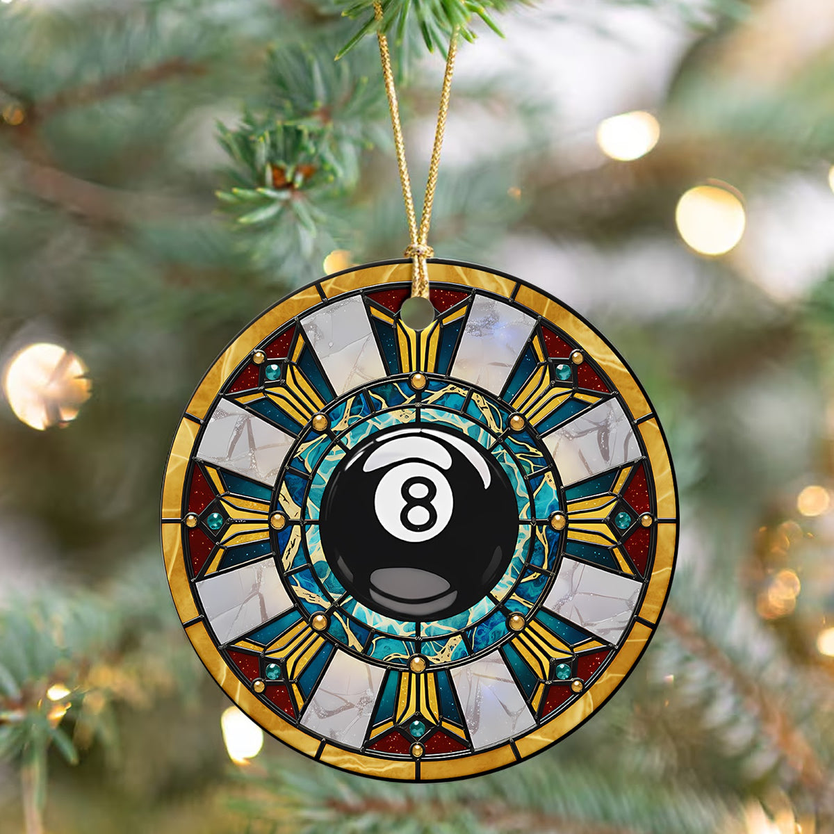Billiards Christmas Ornament, Eight Ball Pool Player Gift, Ceramic Hanging Tree Decoration