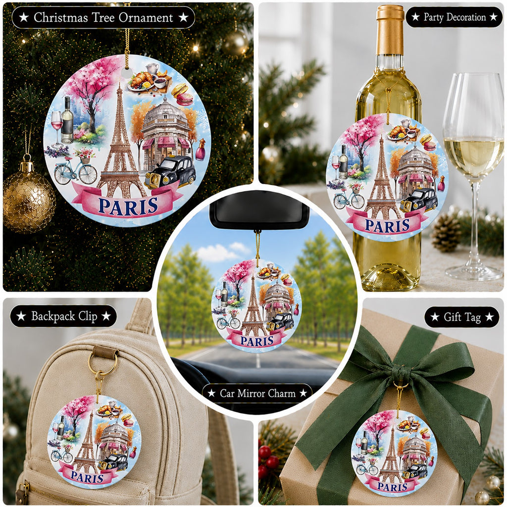 Paris Christmas Ornament, France Travel Souvenir Gift, Ceramic Hanging Tree Decoration