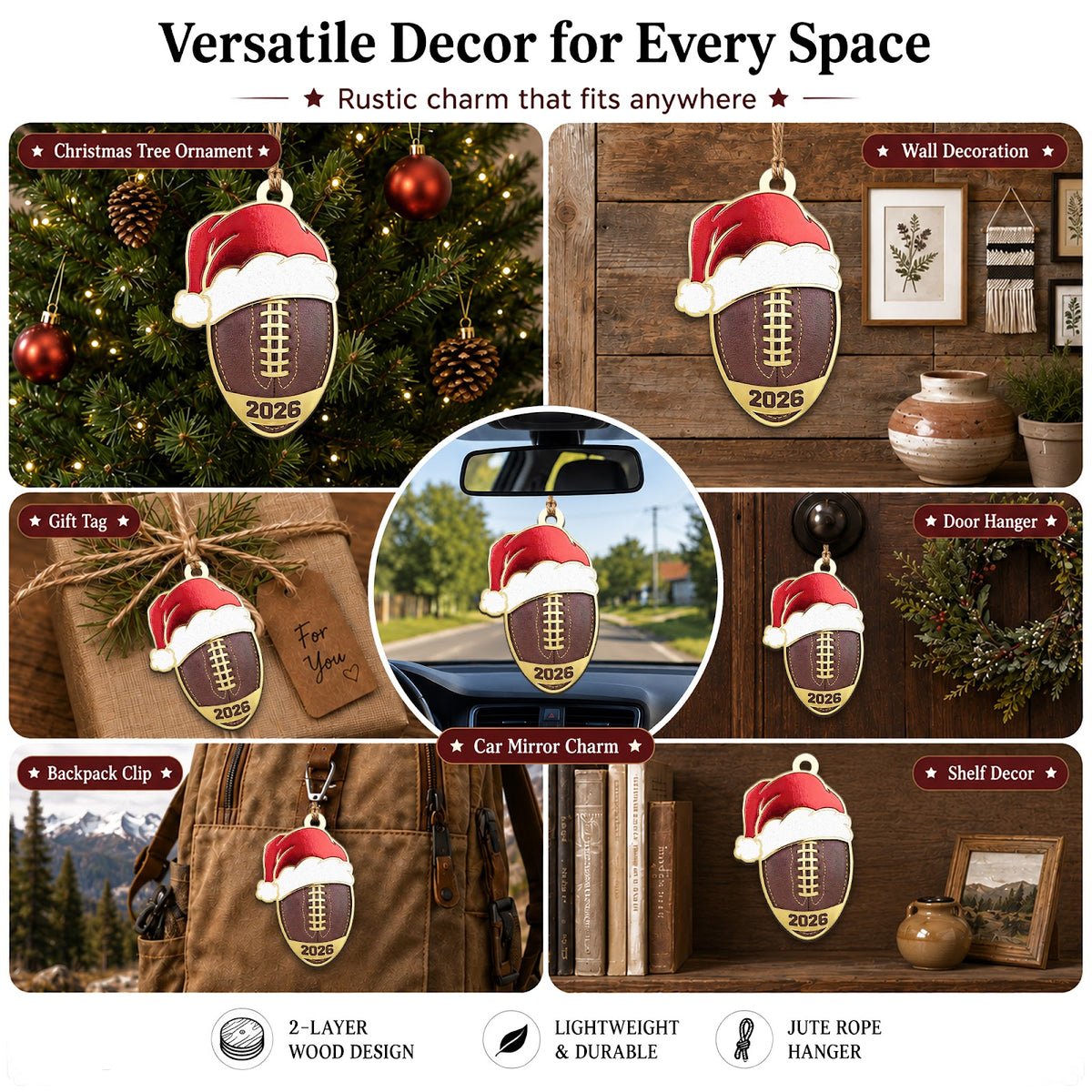 Football Wood Christmas Ornament