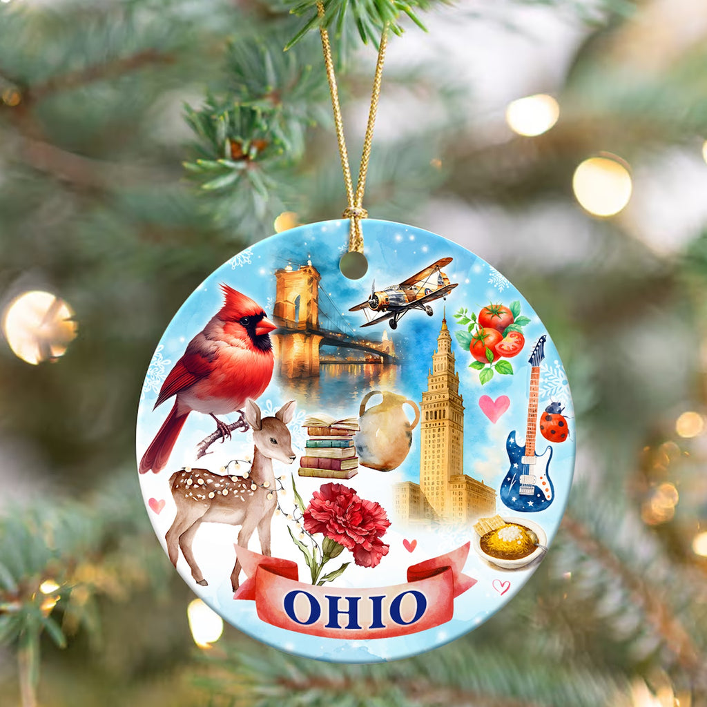 Ohio Christmas Ornament, State Souvenir Keepsake Gift, Ceramic Hanging Tree Decoration