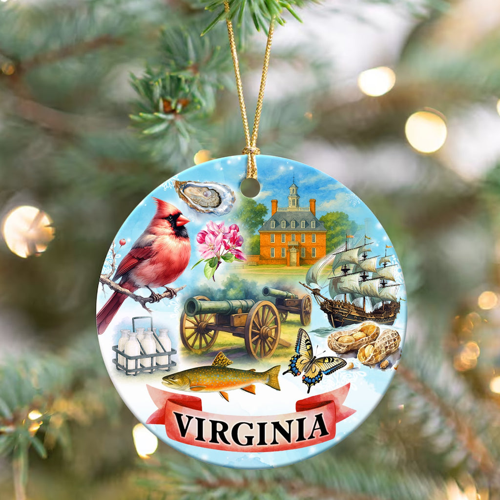 Virginia Christmas Ornament, State Souvenir Keepsake, Ceramic Hanging Tree Decoration