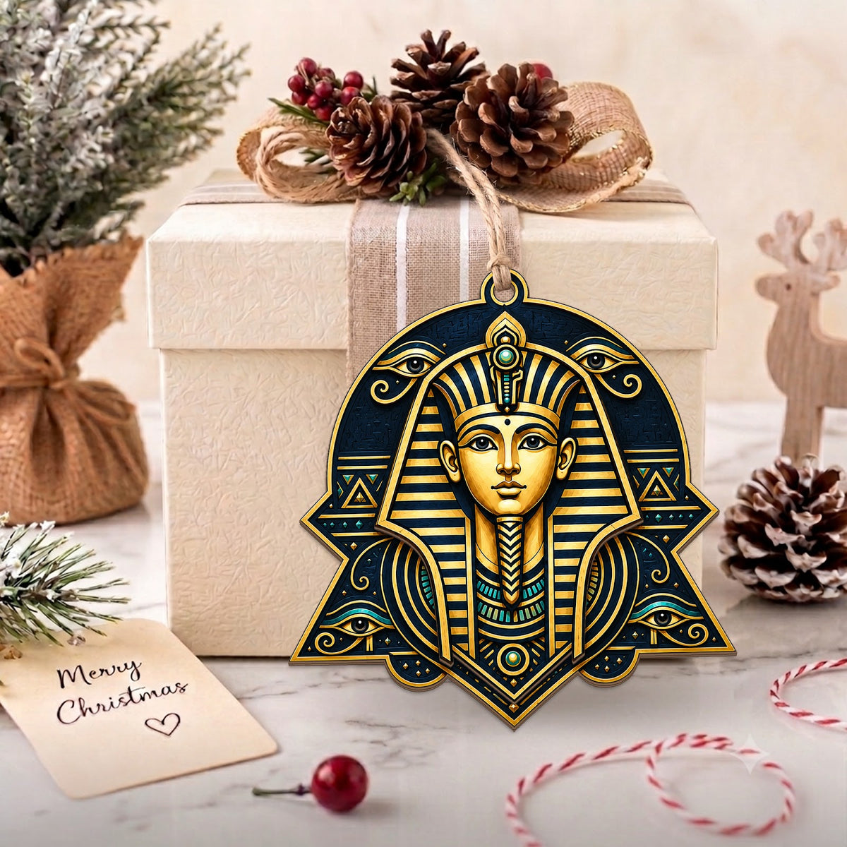 Pharaoh Egypt Ancient History Christmas Ornament, Ancient Egypt Keepsake, Wood Tree Decoration