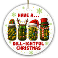 Four Pickle Jars in Elf Hats, Antlers and Santa Hats Wrapped in Lights. Ceramic Keepsake for Pickle Lovers.