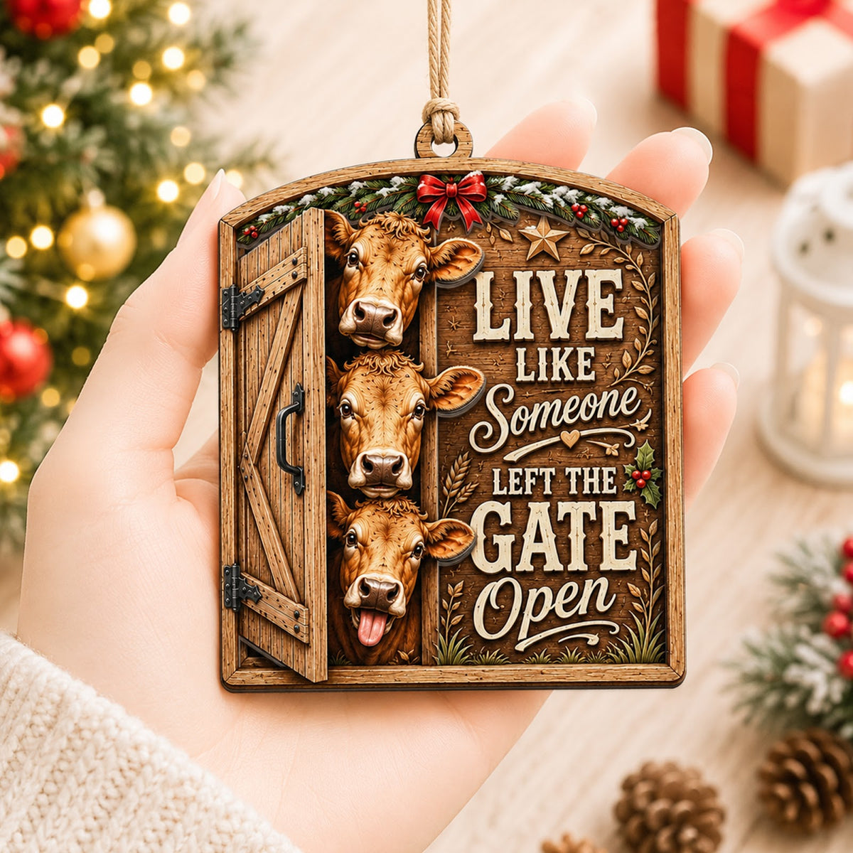 Live Like Someone Left The Gate Christmas Ornament, Farm Life Motto Keepsake, Wood Ornament