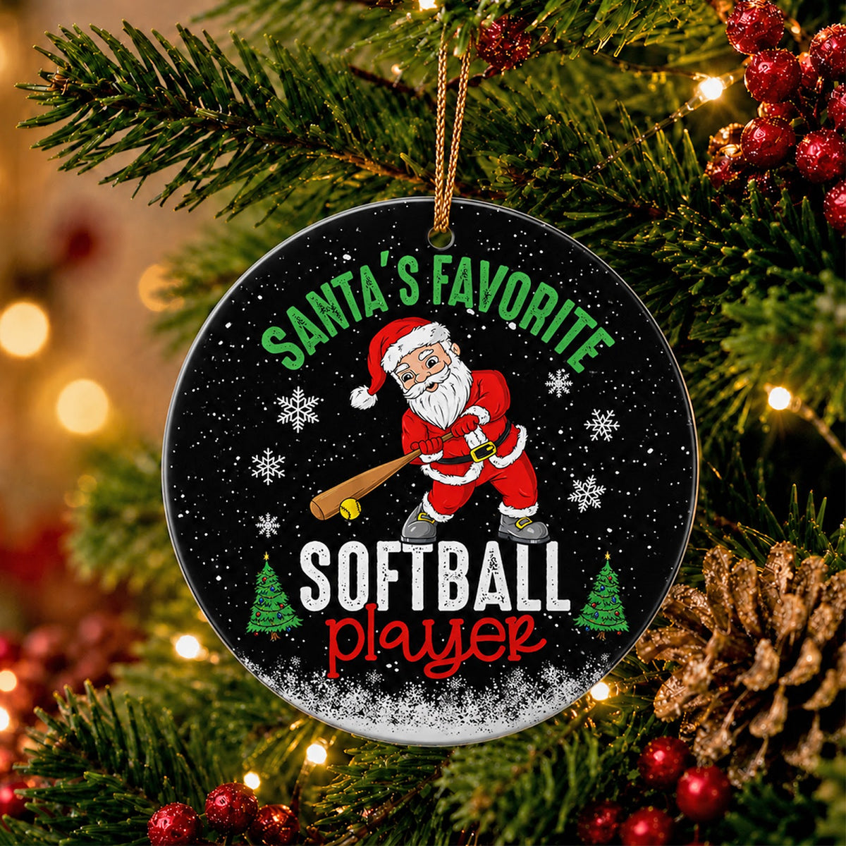 Softball Christmas Ornament, Santas Favorite Player, Ceramic Hanging Tree Decoration