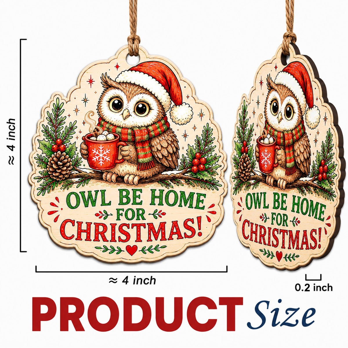 Owl Christmas Ornament, Stocking Stuffer For Bird Watcher, Wood Hanging Tree Decoration