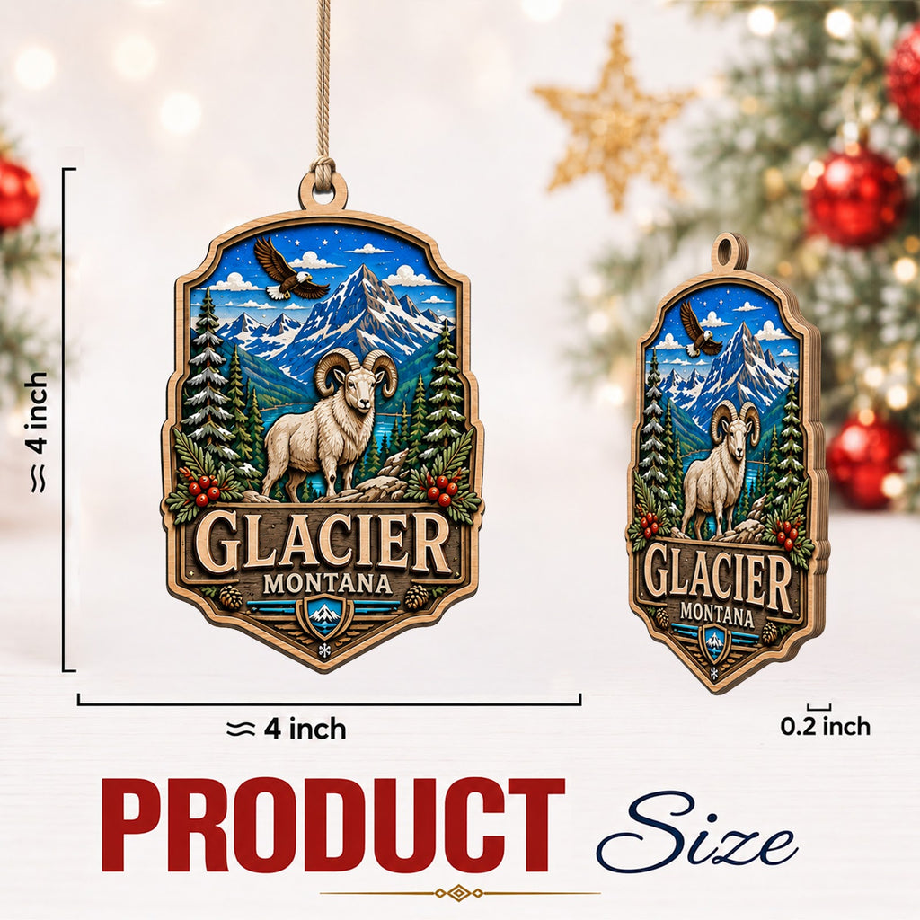 Glacier National Park Christmas Ornament, Montana Alpine Hiker Souvenir Gift, Wood Ornament