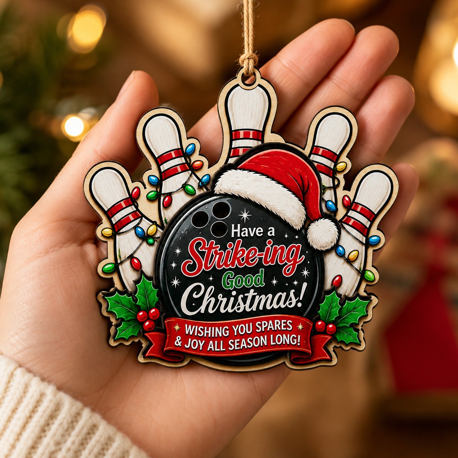 Bowling Pins Wood Christmas Ornament