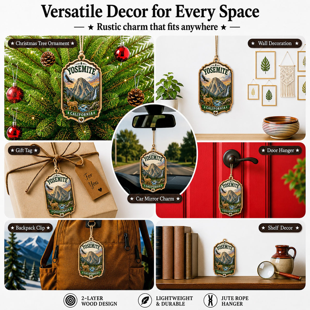 Yosemite National Park Christmas Ornament, California Waterfall Hiker Gift, Wood Ornament