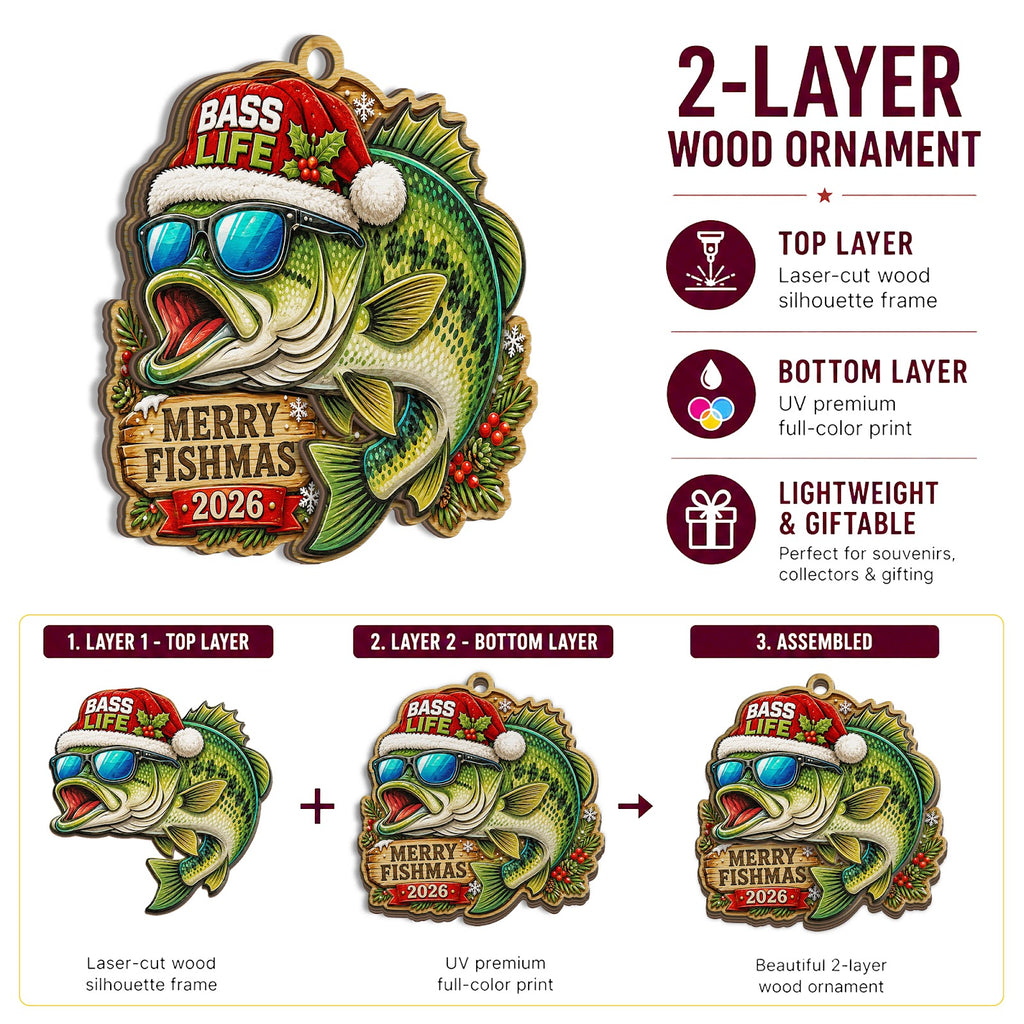 Fishing Bass Life Angler Catch Christmas Ornament, Bass Lifestyle Keepsake, Wood Ornament