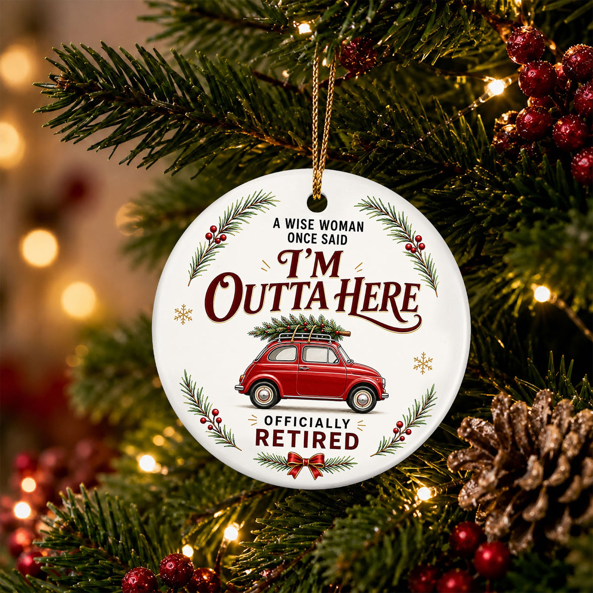 Officially Retired Christmas Ornament, Funny Retirement Gift, Ceramic Hanging Tree Decoration