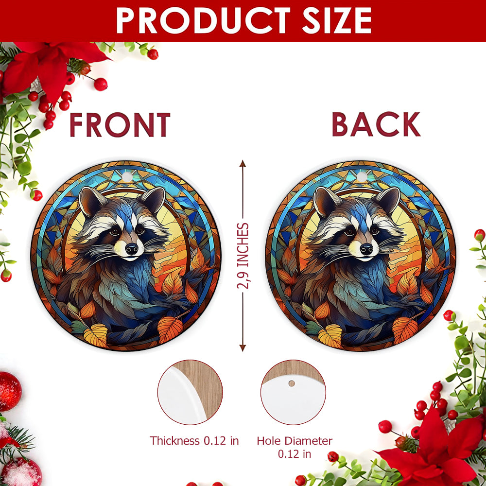 Raccoon Christmas Ornament, Stained Glass Woodland Gift, Ceramic Hanging Tree Decoration