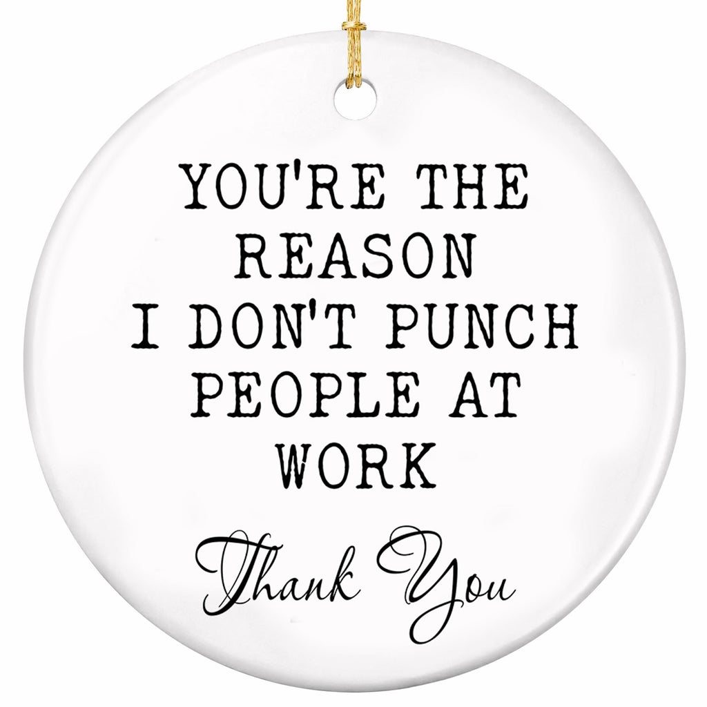 A Blunt Typewriter-Style Thank You on Plain White. Ceramic Gag Keepsake for Coworkers and Work Besties.