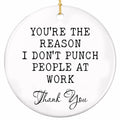 A Blunt Typewriter-Style Thank You on Plain White. Ceramic Gag Keepsake for Coworkers and Work Besties.