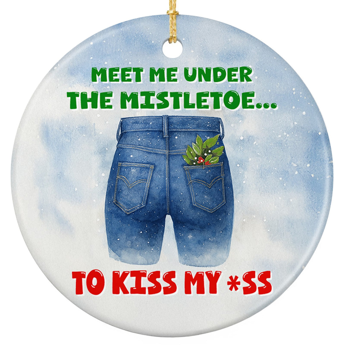 Meet Me Under the Mistletoe. Cheeky Adults-Only Ceramic Keepsake for Dirty Santa and White Elephant Swaps.