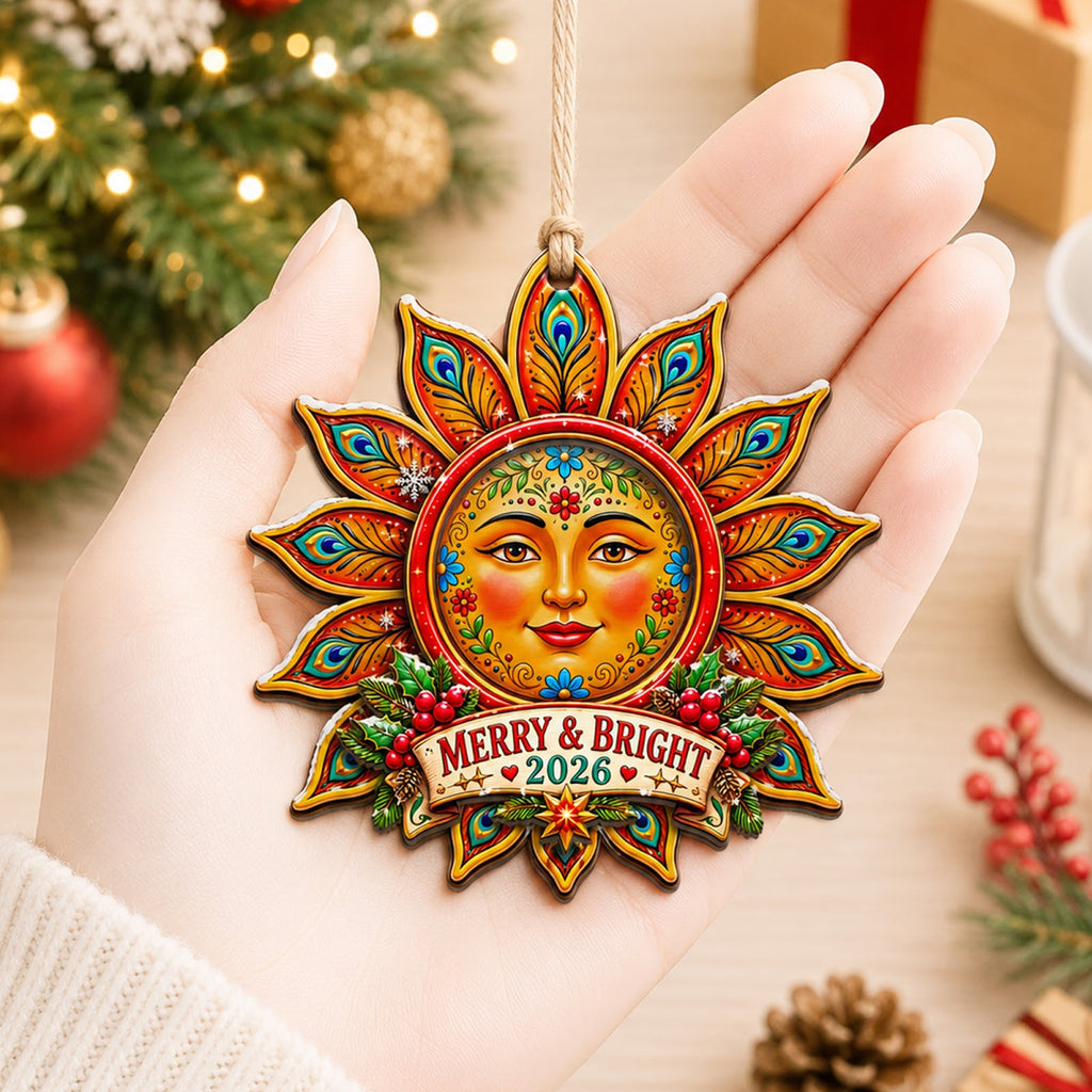 Sunflower Nature Boho Floral Christmas Ornament, Garden Floral Keepsake, Wood Tree Decoration