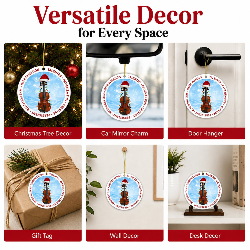 Violin Christmas Ornament, Musician Orchestra Player Gift, Ceramic Hanging Tree Decoration