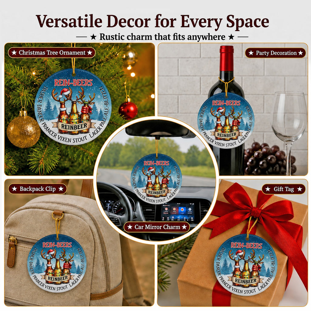 Beer Christmas Ornament, Funny Antler Bottles Man Cave Gift, Ceramic Hanging Tree Decoration