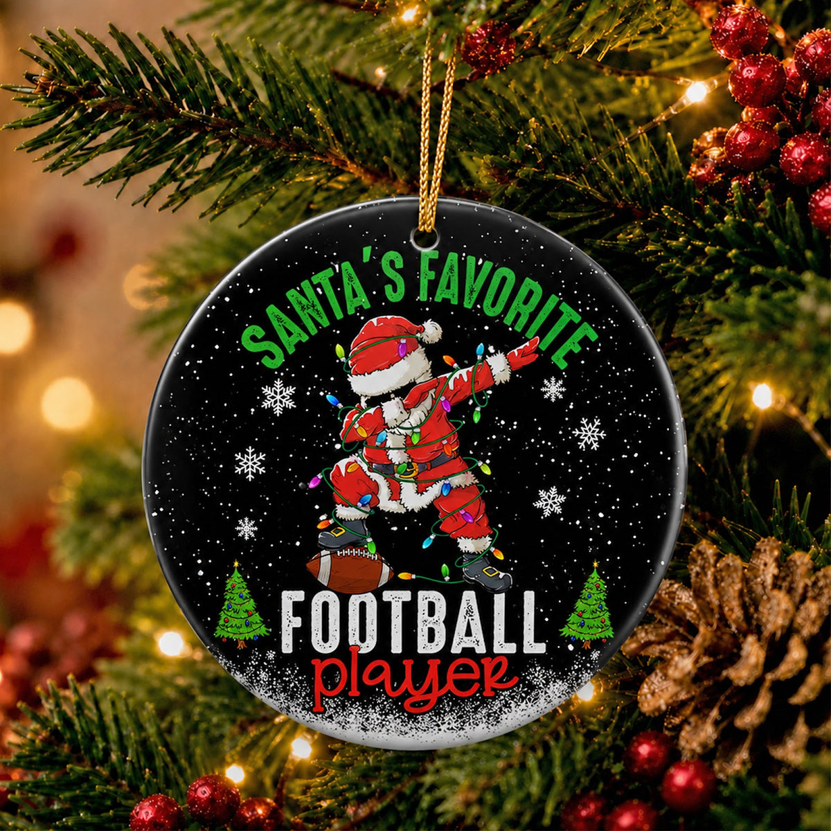 Football Christmas Ornament, Santas Favorite Player Gift, Ceramic Hanging Tree Decoration