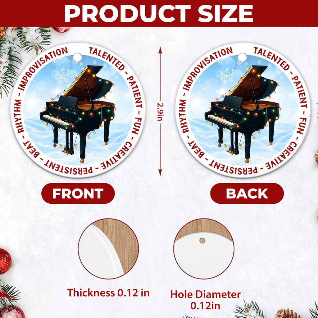 Piano Christmas Ornament, Grand Piano Teacher Pianist Gift, Ceramic Hanging Tree Decoration