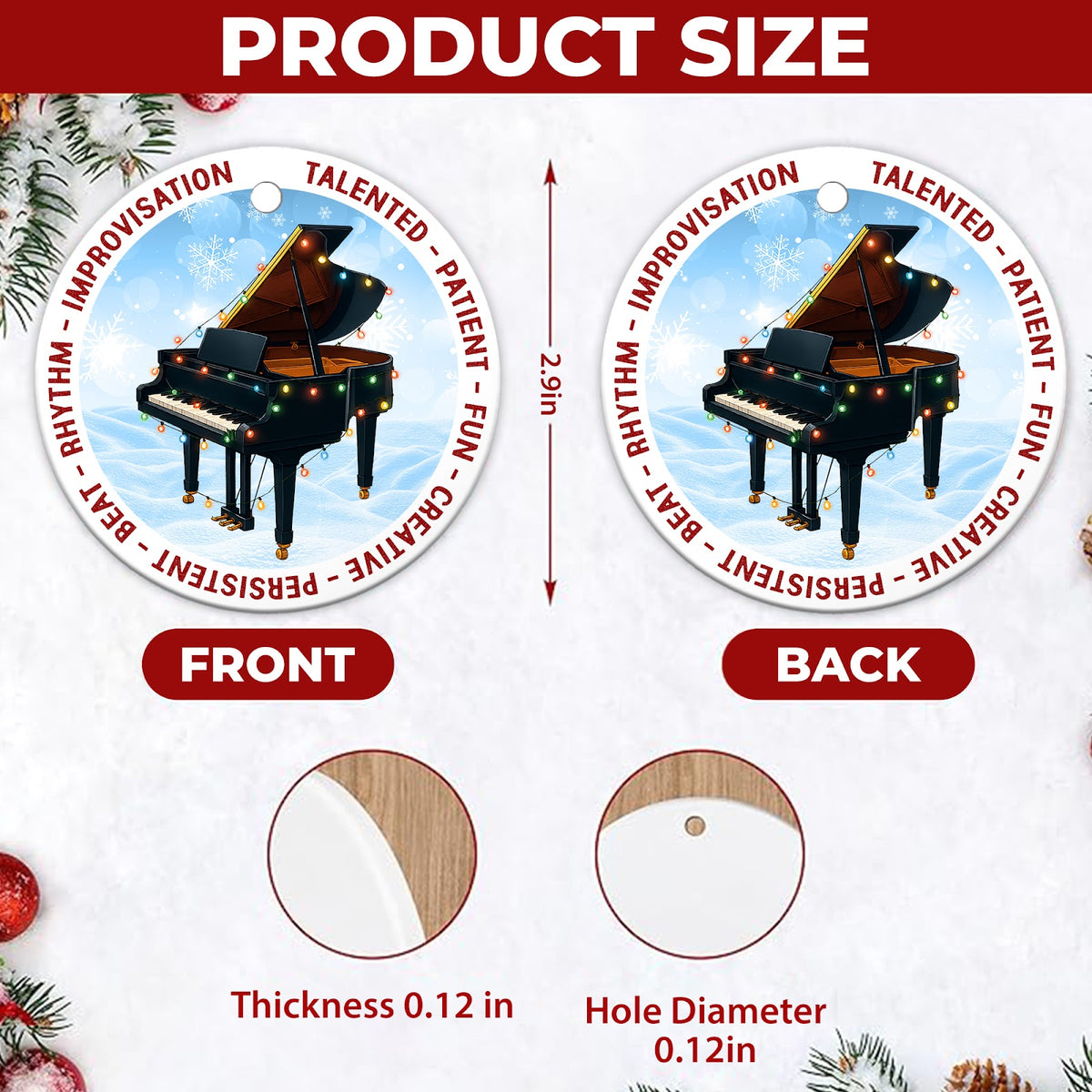 Piano Christmas Ornament, Grand Piano Teacher Pianist Gift, Ceramic Hanging Tree Decoration