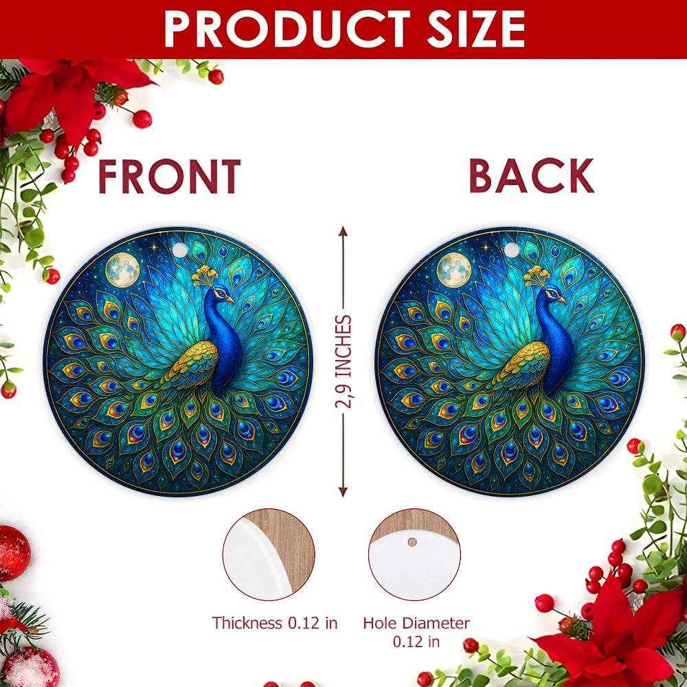 Peacock Christmas Ornament, Fanned Tail Night Sky Gift, Ceramic Hanging Tree Decoration
