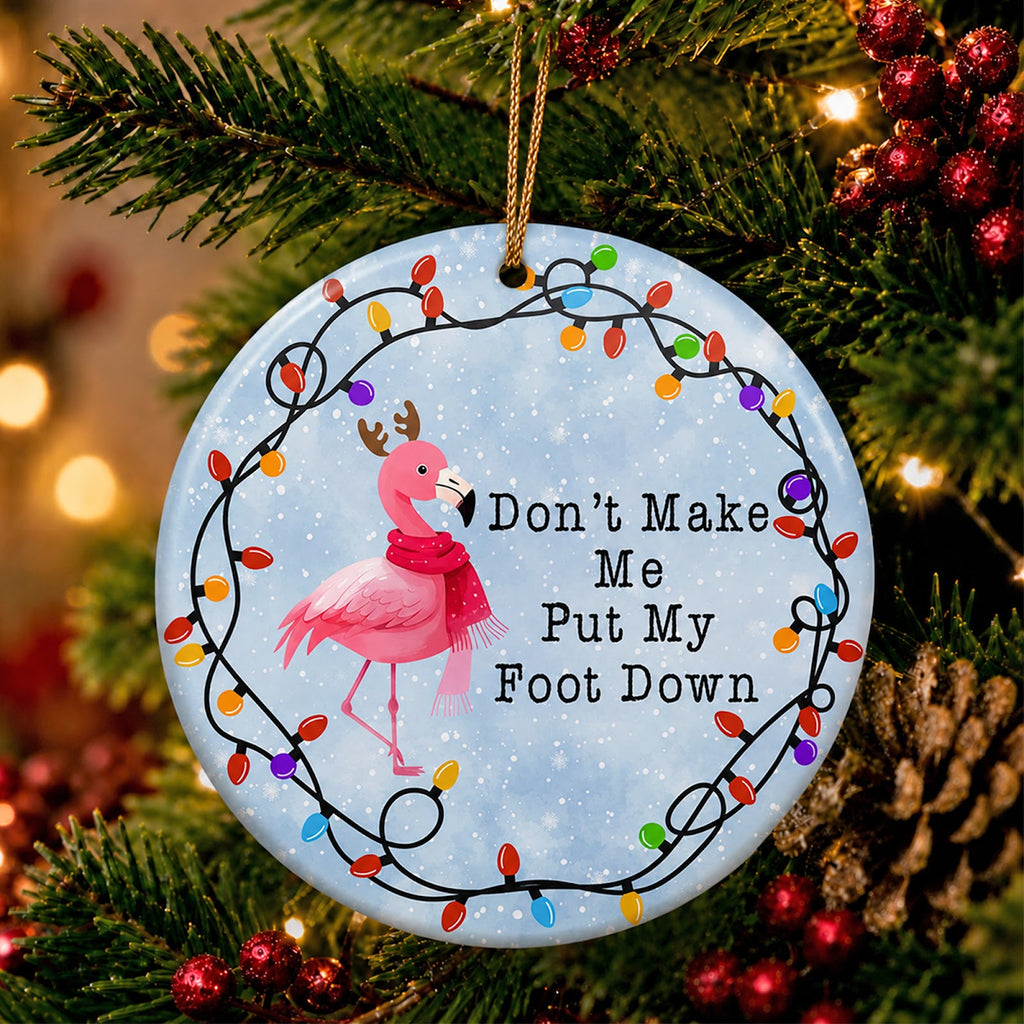 Flamingo Christmas Ornament, Funny Antler Pun Animal Gift, Ceramic Hanging Tree Decoration