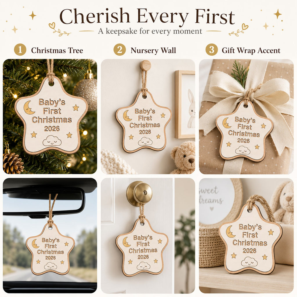Baby's First Christmas Ornament, Newborn Milestone Gift, Wood Hanging Tree Decoration