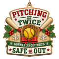 A Ball Rests In A Bow Tied Glove Before Crossed Bats And Holly Berries. Great Gift For Softball Players Coaches And Fans