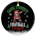 Santa Dabbing in a String of Christmas Lights Beside a Football. Ceramic Keepsake for Youth and School Players.
