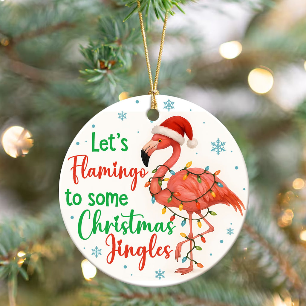 Flamingo Christmas Ornament, Pink Tropical Coastal Gift, Ceramic Hanging Tree Decoration