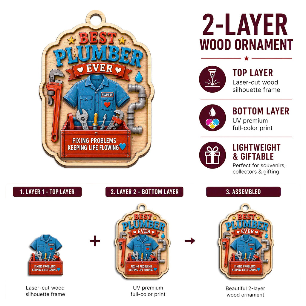 Plumber Christmas Ornament, Stocking Stuffer For Plumber, Wood Hanging Tree Decoration